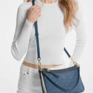 Michael Kors Blue Crossbody Bag with Shoulder Strap and Textured Finish